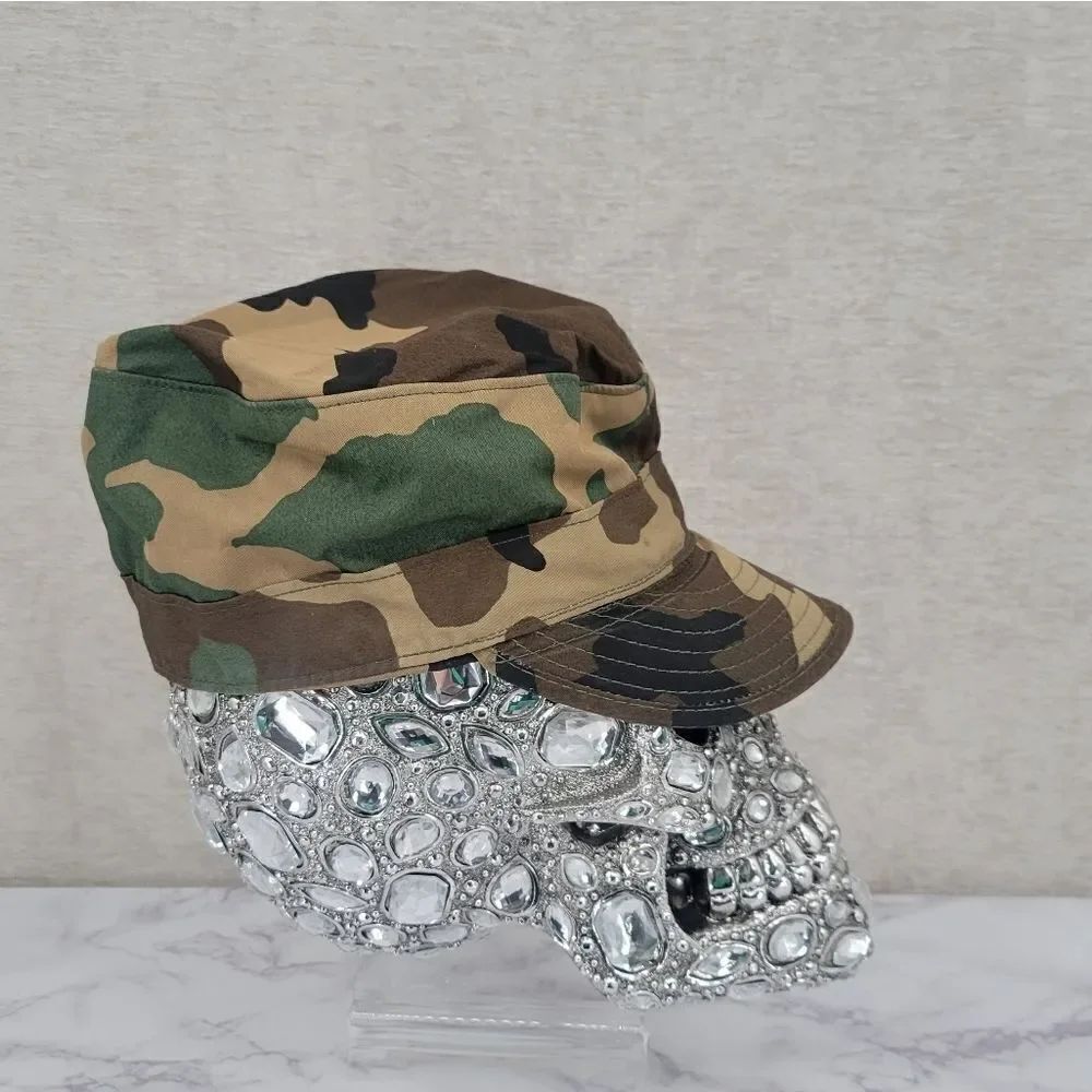 Military Woodland Camouflage Hat with flaps Vintage Camo